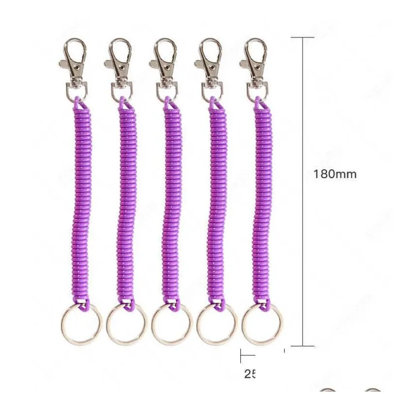 Keychains & Lanyards Elastic Spring Rope Key Chains Rings Sier Color Metal Carabiner For Outdoor Cam Anti-Lost Phone Keychain 18Cm Dr Dhpv1