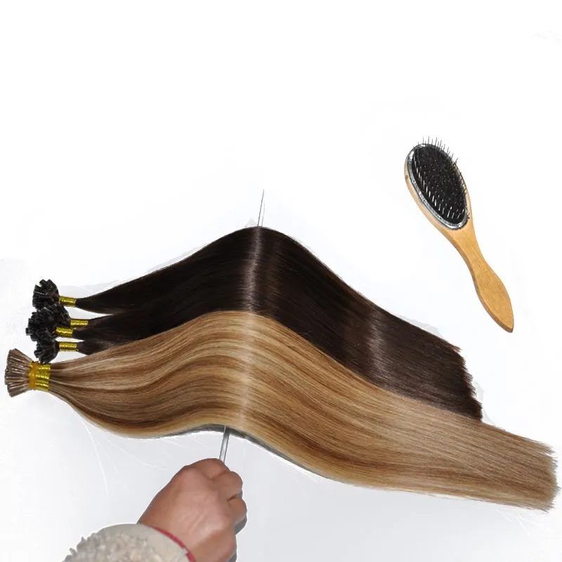 Top Quality Stick I tip in hair Extension 200strands/lot Black Mixed Color P4/27 Free DHL