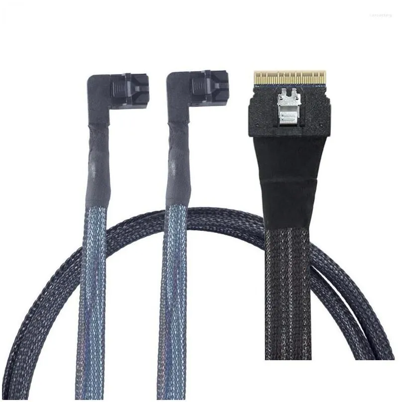 Computer Cables Mini SAS Slim SFF-8654 8i 4.0 To 2 Port SFF-8643 Right Bend Connection Cable