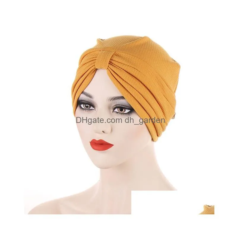 Beanie/Skull Caps Muslim Women Solid Pre Tied Knot Turban Hat Cancer Chemo Beanie Cap Headwear Headwrap Head Er Drop Deliver Dhgarden Dhcmw