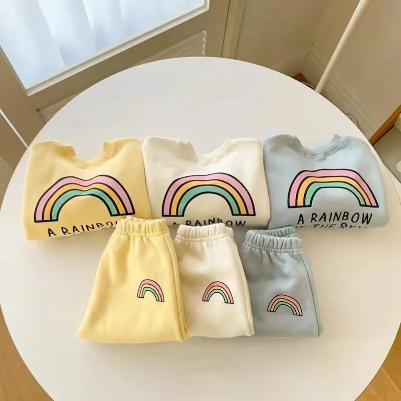 Clothing Sets Toddler Baby Clothes Set For Girl Boy Rainbow Print Long Sleeve Sweatshirt Tops + Pants 2pcs Suit Spring Children`s