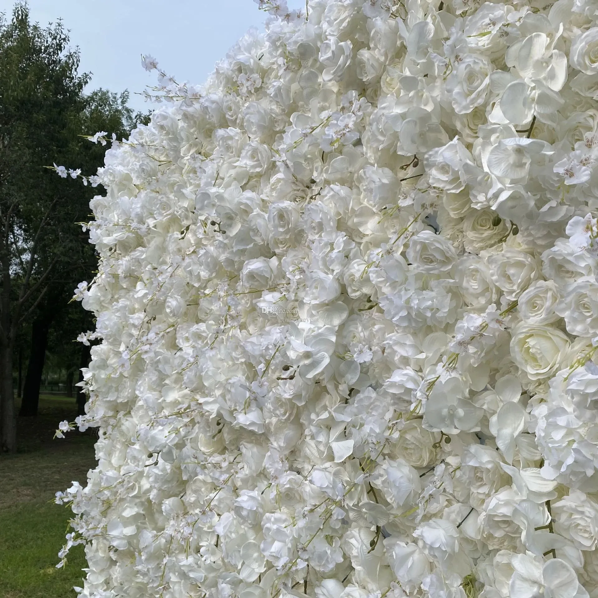 White Rose Hydrangea Cloth Flower Wall Roll Up Fabric Hanging Curtain Plant Wall Birthday Party Wedding Backdrop Decor Props 90