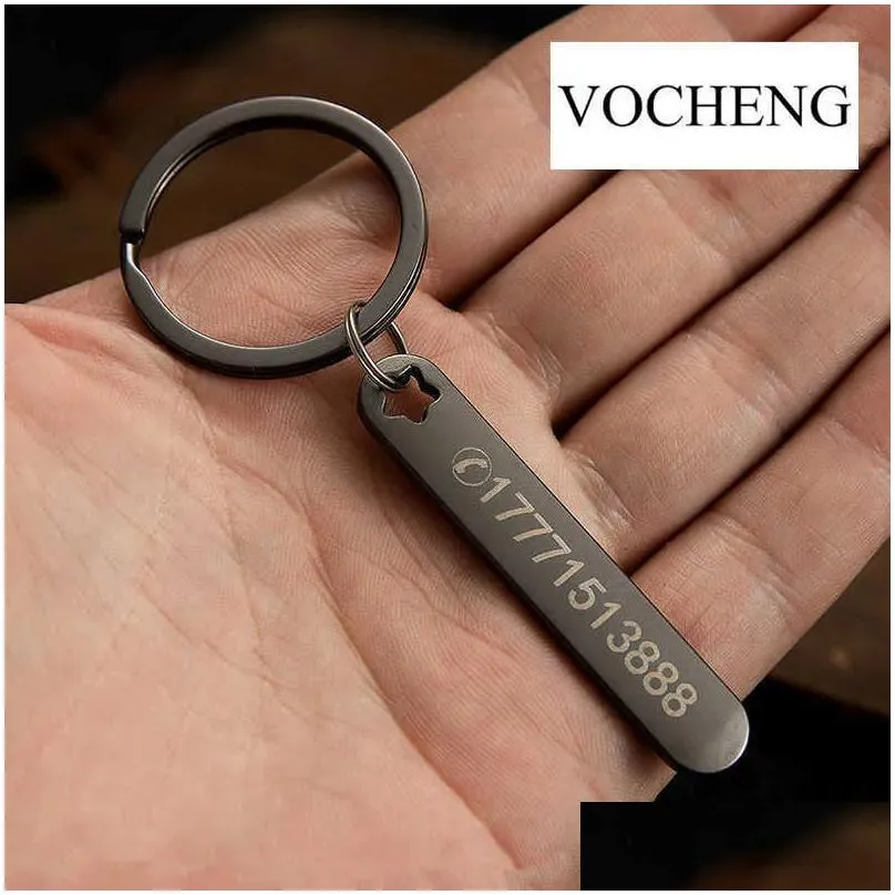 Keychains & Lanyards Custom Phone Number Cute Hollow Out Animals Personalized Titanium Bar Keyring Laser Engraving Name Car Key Drop Dhern