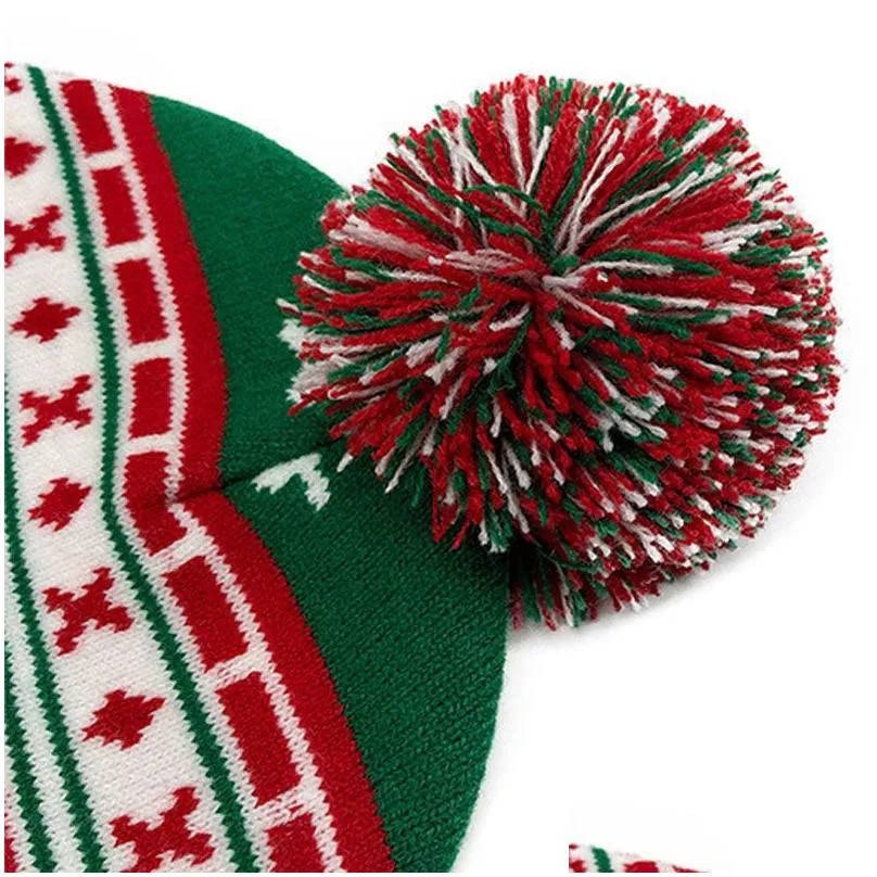 Beanie/Skull Caps Winter Men Womens Warm Beanie Green And Red Snowflake Couples Ribbed Hat Thick Knitted Christmas Gift Drop Delivery Dhbtb