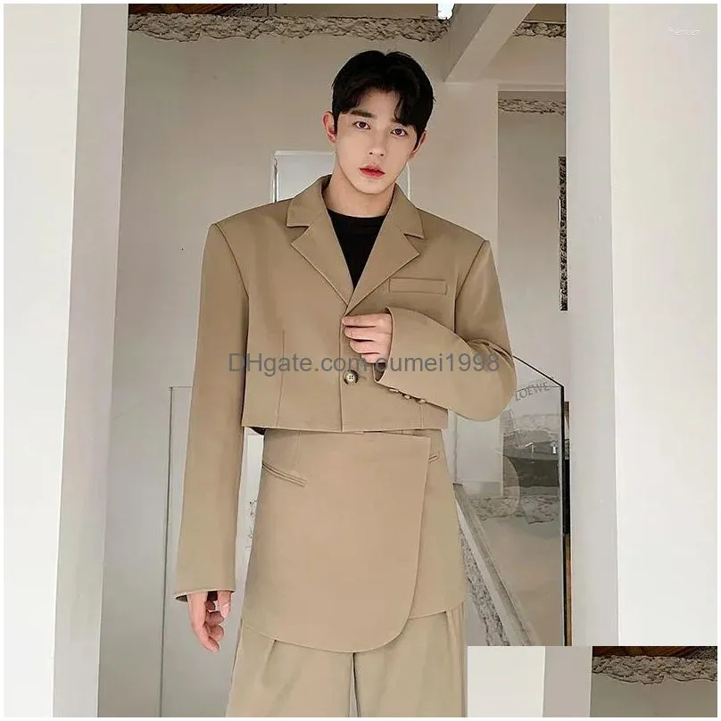 Men`S Suits & Blazers Mens 2024 Suit Three-Nsional Cutting Short Coat Autumn Ins Korean Temperament Personality Black Khaki Blazer Dr Dhyo1