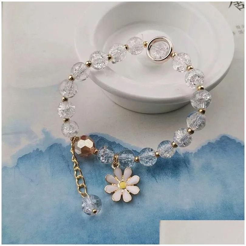 Identification Bracelet Jewelry Lovely Korean Gemstone Amethyst Bead Bracelets Womens Girls Candy Color Lucky Daisy Stackable Drop De Dhtzk