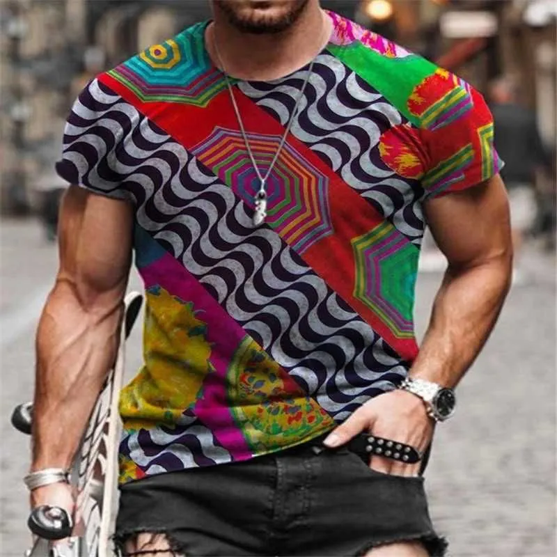 Men`s T-Shirts Round Neck T-shirt 3D Printing Retro Totem Pattern Design Short Sleeve Loose Street Fashion Shirt 2022