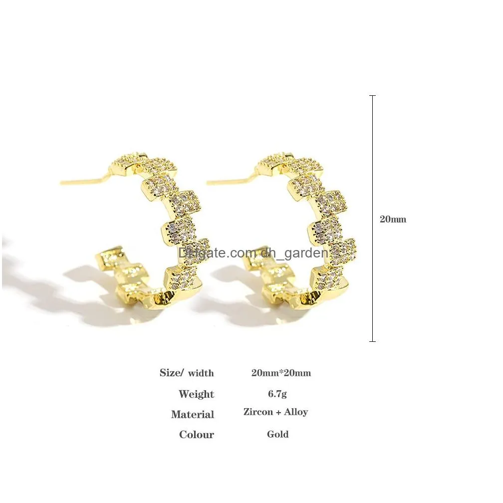 Hoop & Huggie Korea Cute Small Gold Color Micro-Zircon C Shape Earrings Ins Circle Round Copper Alloy For Drop Delivery Jewe Dhgarden Dhqfl