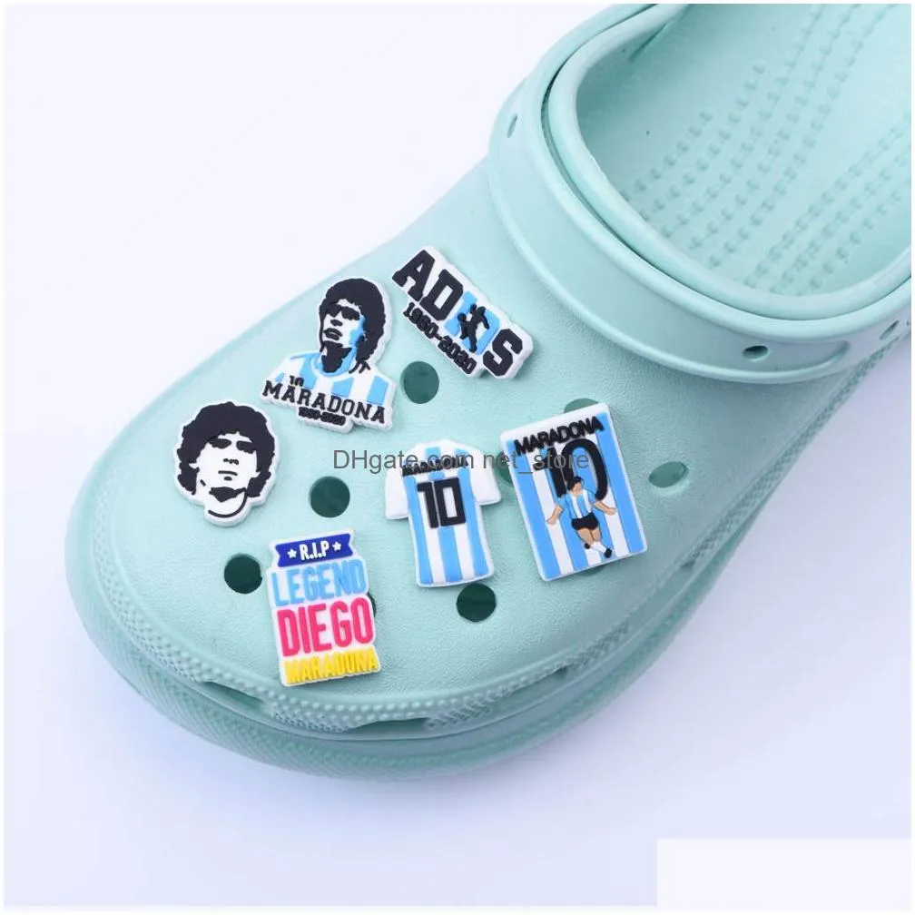 wholesale custom clog pvc shoe charms argentina football team maradona character brand personal shoes charm
