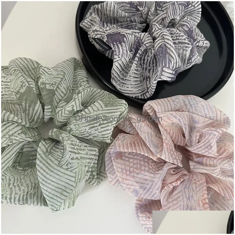 Hair Rubber Bands Korean Senior Sense Small Fragrance Net Yarn Striped Scrunchie Elastic Band Tied Ponytail Rope Accessorie Dhgarden Dhl4W