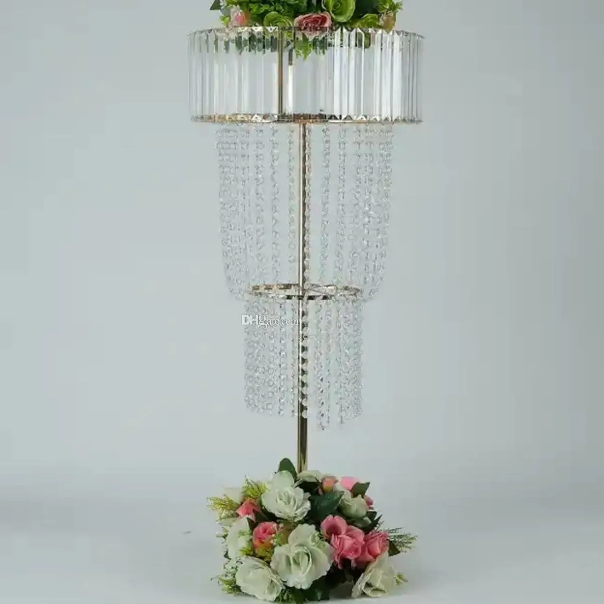 New Hot Sale Gold Crystal Flower Vase Centerpieces Flower Stand For Wedding Table Decoration Centerpieces 303