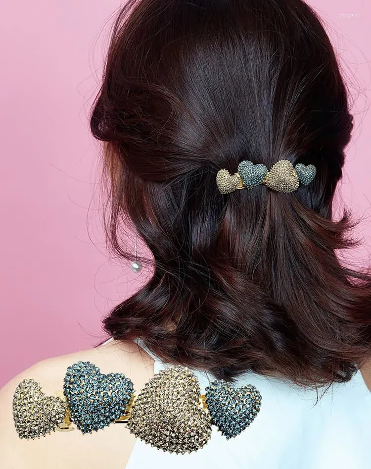 Hair Clips CHIMERA Vintage Rhinestone Heart Barrettes Korean Luxury Jewelry For Women Ladies Glitter Crystal Pin