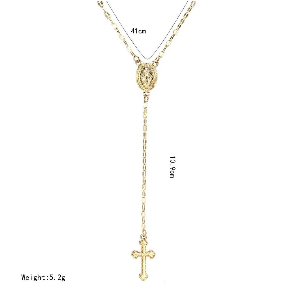 Pendant Necklaces New Fashion Chic Gold Sier Cross Rosary Virgin Mary Relius Jesus Men Women Necklace Drop Delivery Jewelry Pendants Dhlmg