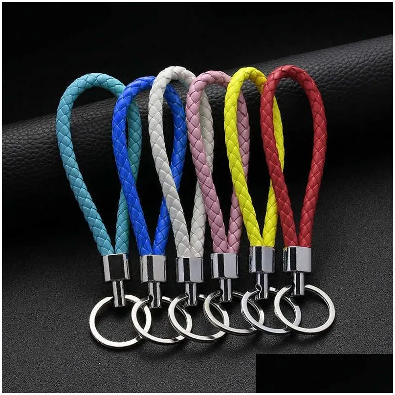 Keychains & Lanyards Pu Leaer Braided Woven Rope Chain Diy Bag Pendant Holder Car Trinket Ring For Men Women Wholesale L230314 Drop D Dhl8E