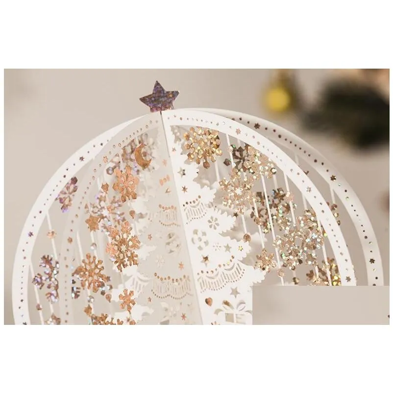 Greeting Cards 3D Crystal Ball Christmas Blessing Card Bronzing Hollow Wedding Xmas Decoration Drop Delivery Home Garden Festive Party Dh7Ys