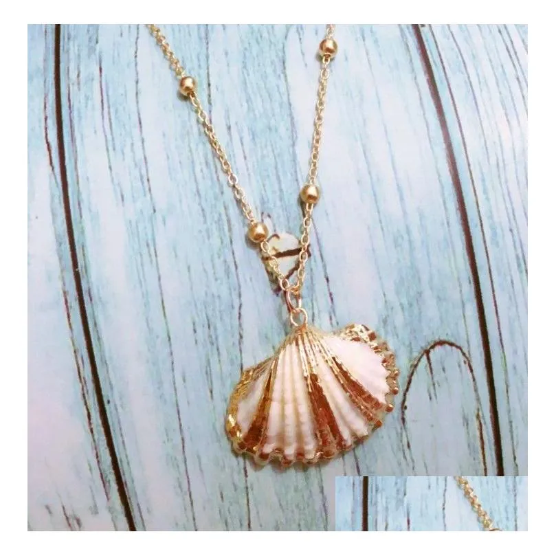 Pendant Necklaces Isang New Fashion Gold Plated Seashell Conch Necklace American European 18K Chain Summer Beach Jewellry Drop Deliver Dhq83