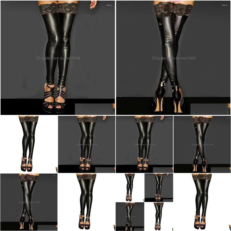 Socks & Hosiery Women Latex Leather Thigh High Stockings Pole Dance Y Lingerie Stay Up Pantyhose Female Tights Drop Delivery Apparel Dhzw3