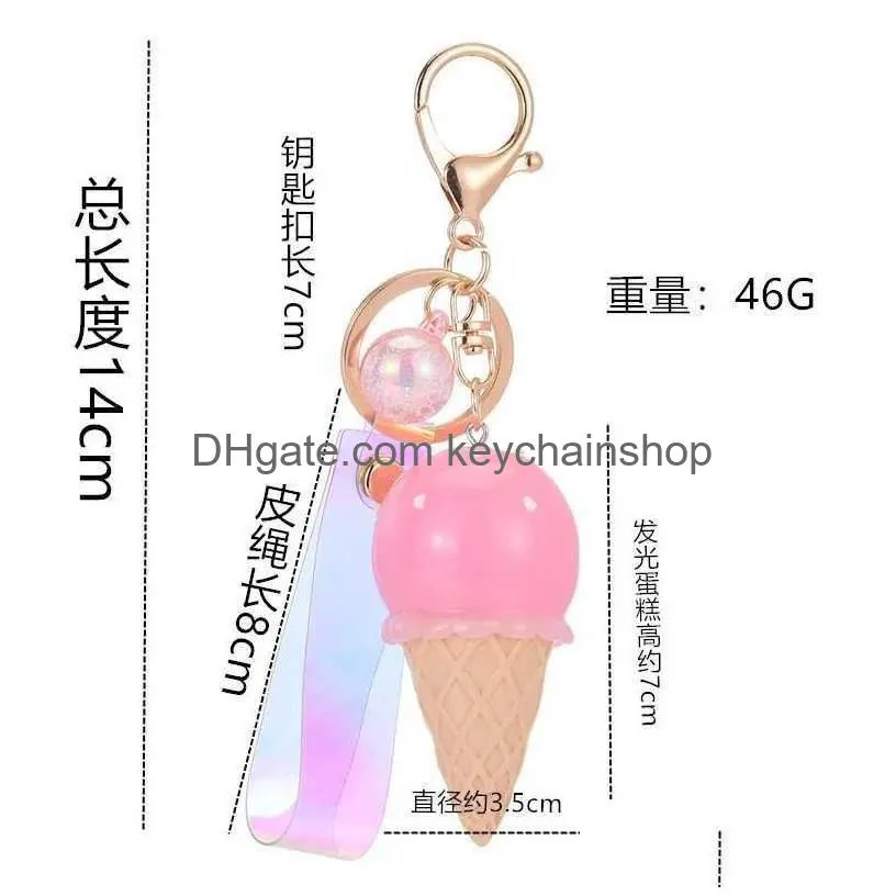 Keychains & Lanyards 2Pcs 3D Ice Cream Resin Keychain With Led Light Glow Keyring Bag Pendant Children Toy Promotions Girl Gift R2310 Dhpvk