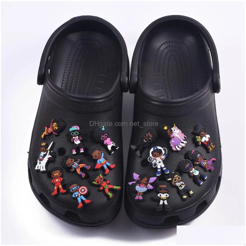 custom shoe clog charm black girl and boy shoes charms for kids gift wholesale