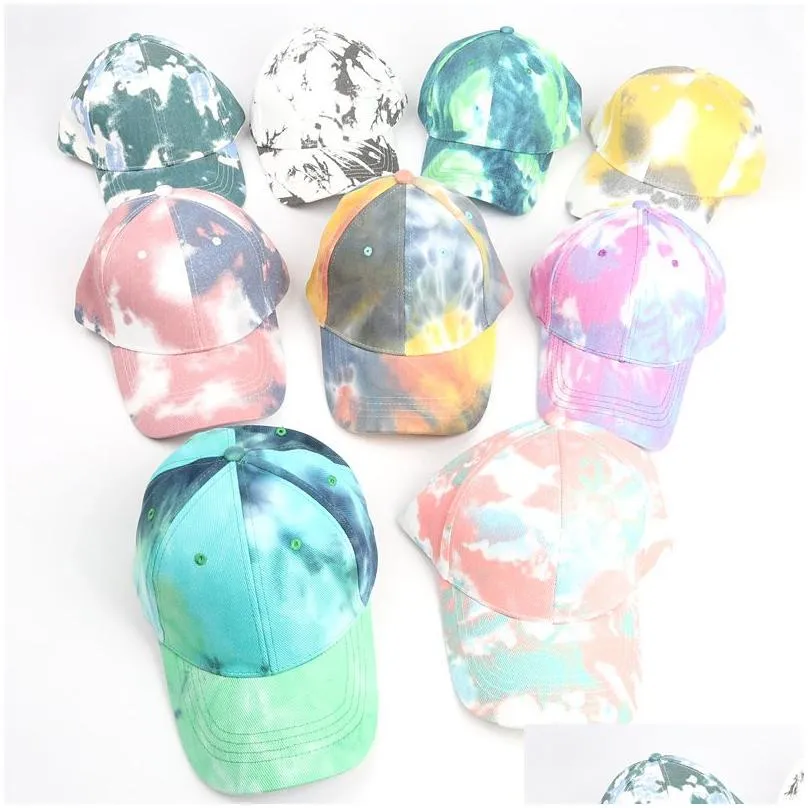 Ball Caps New Fashion 7 Colors Tie Dye Candy Color Baseball Cap Men Women Messy Bun Hat Snapback Casual Hats Drop Delivery Accessories Dhmrk