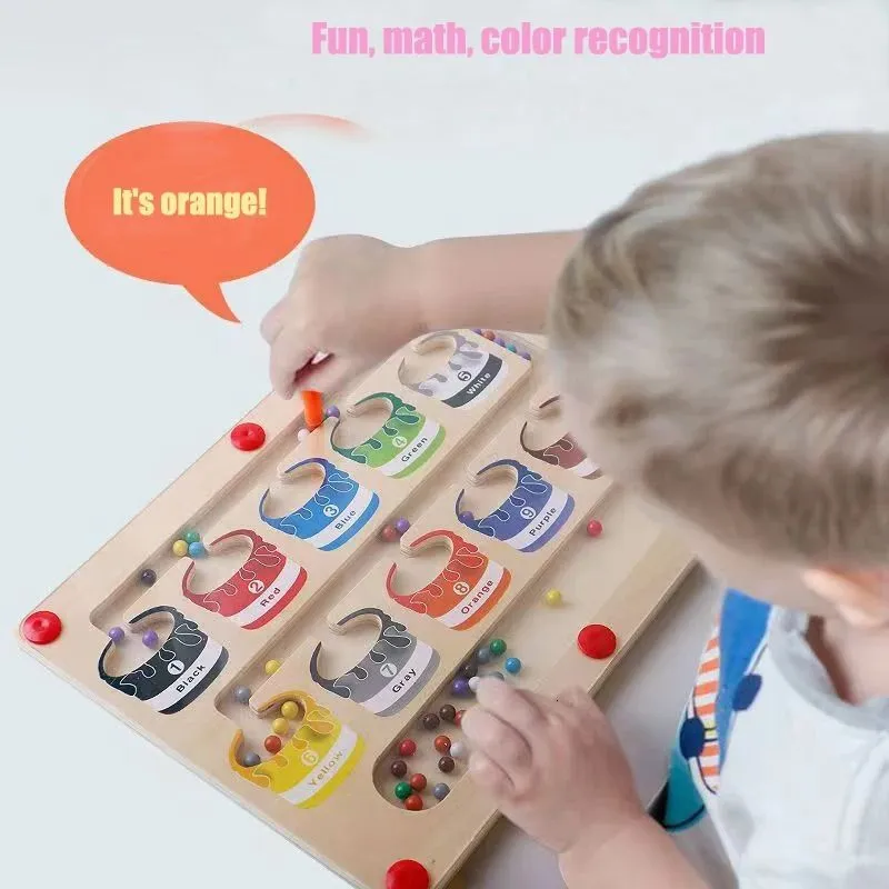 Children Montessori Toy Magnetic Pen Moving Ball Game Color Sorting Counting Board Fine Motor Training Sensory Educational Toys 240117