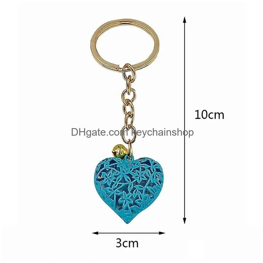 Keychains & Lanyards 2Pcs Metal Hollowed Out Shape Keychain With Bell For Women Girl Key Colorf Keyring Accessories R231005 Drop Deli Dhqkt