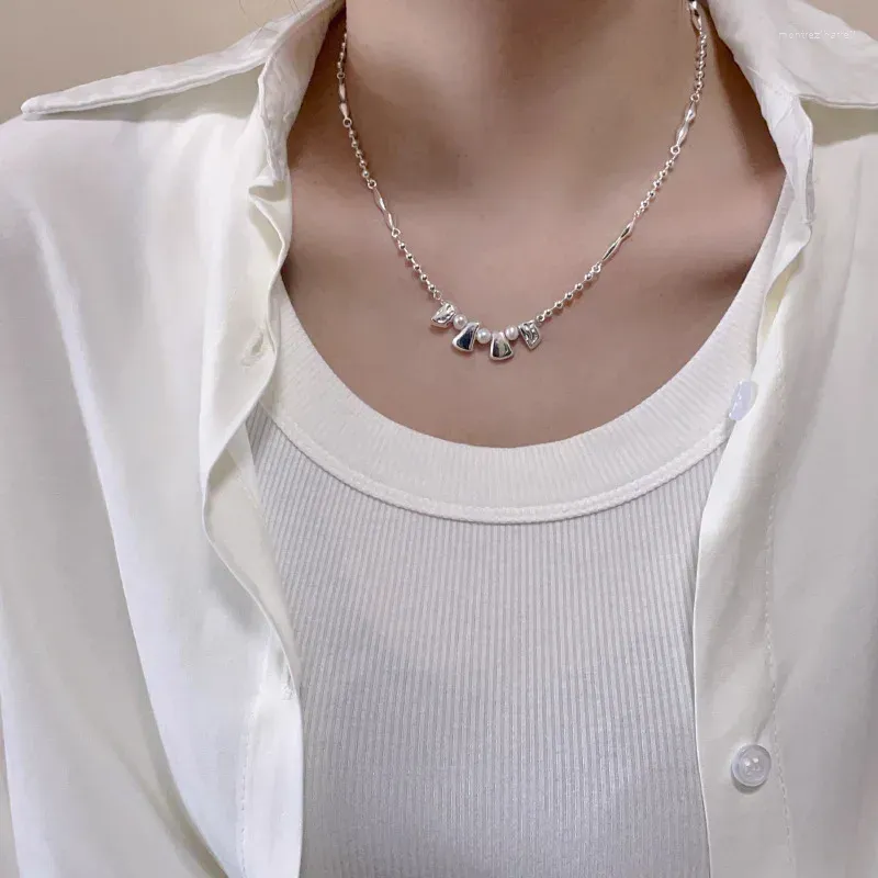 Chains Trendy Fashion 925 Silver Pearl Irregular Square Geometric Beads Pendant Necklace For Women Girl Jewelry Dropship Wholesale