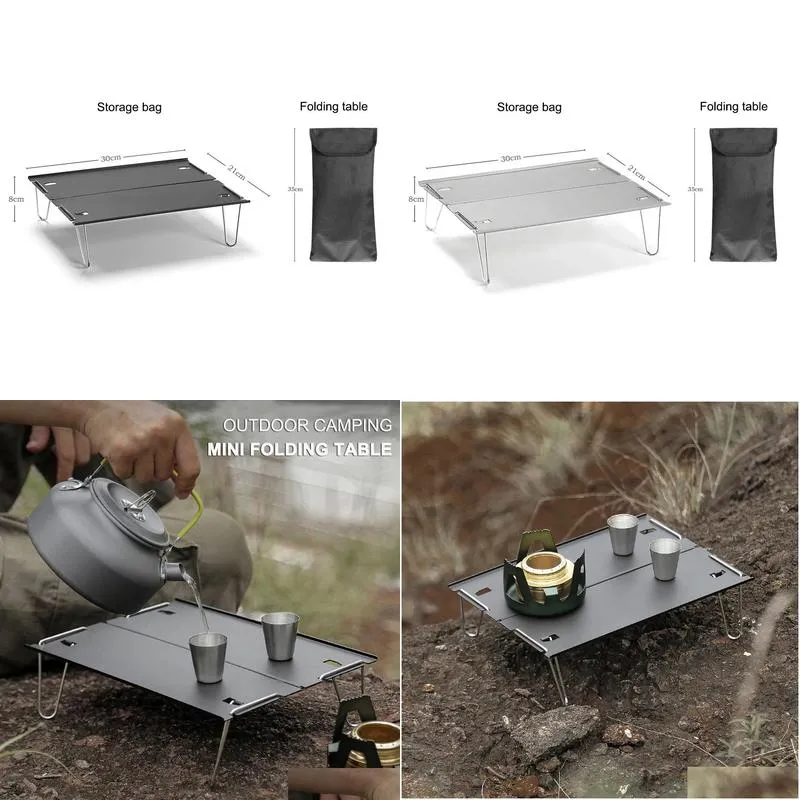Furnishings Mini Folding Table Aluminum Alloy Stainless Steel 30 * 21 * 8cm Outdoor Camping Picnic Household Portable Desk with Storage