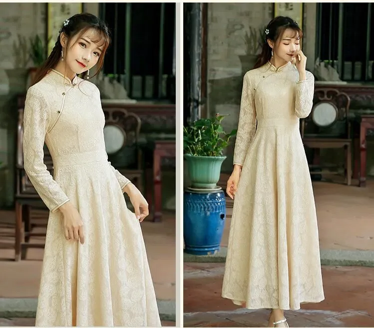 Chinese style Vietnam dress Cheongsam Tradition Chinese dress Spring Ao dai