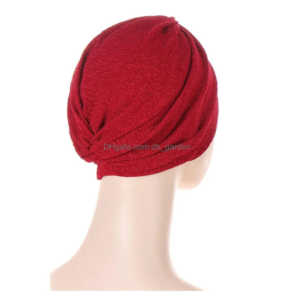 Beanie/Skull Caps 2022 New Fashion Bandanas Women Turban Muslim Hat Twist Hijab Bonnet Cap Adt Chemo Knot Headbands Drop Del Dhgarden Dhxq3