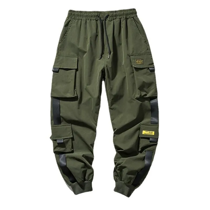 Men`s Pants Joggers Cargo For Men Casual Hip Hop Pocket Male Trousers Sweatpants Streetwear Ribbons Techwear