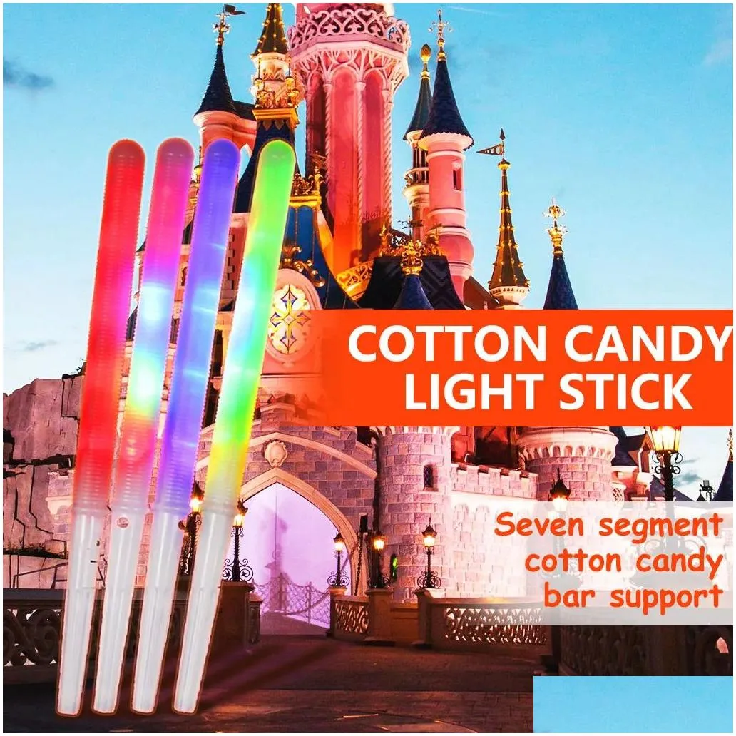 Party Decoration Non-Disposable Food-Grade Light Cotton Candy Cones Colorf Glowing Luminous Marshmallow Sticks Flashing Key Christmas Dhvgm
