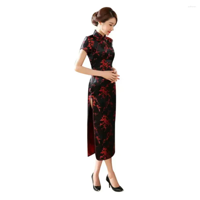 Ethnic Clothing Traditional Chinese Women Long Cheongsam Bridesmaid Short Sleeve Evening Dress Elegant Qipao
