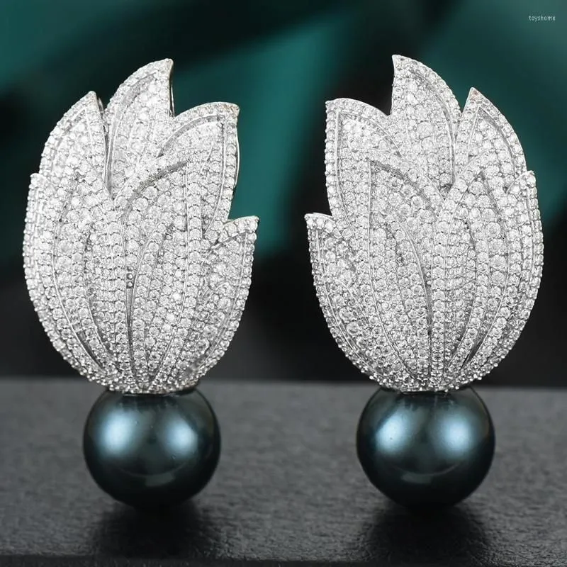 Stud Earrings GODKI Luxury Trendy Leaf Big Earring For Women Wedding Party Imitation Pearl Cubic Zirconia High Jewelry Addiction