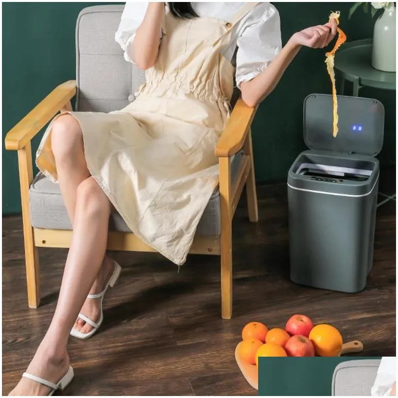Food Waste Disposers 14L Automatic Touchless Smart Infrared Motion Sensor Rubbish Bin Kitchen Trash Can Garbage Bins For Home Room Car