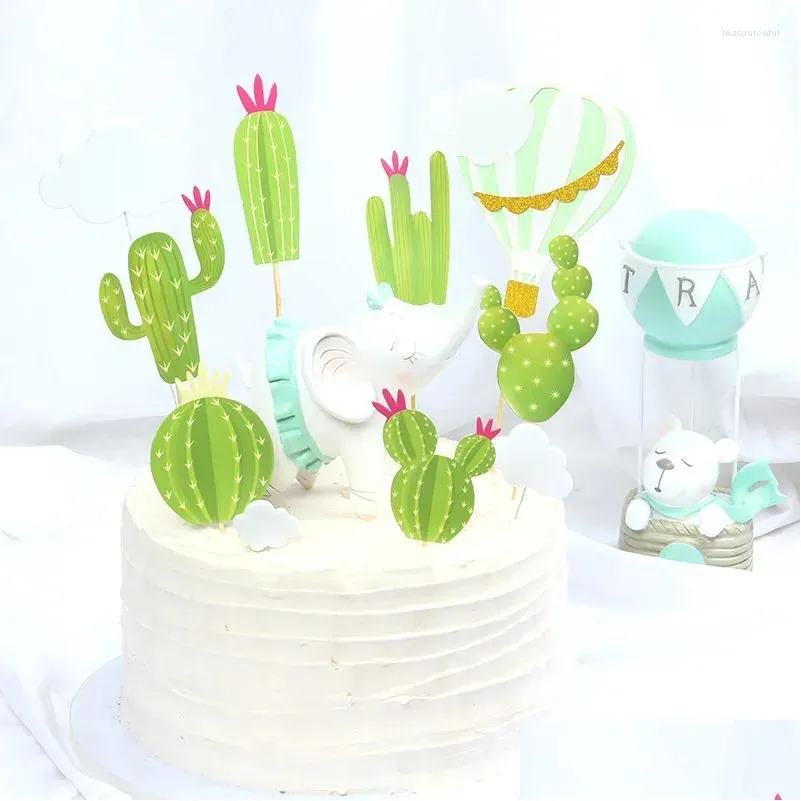 Festive Supplies Cactus Cake Topper Happy Birthday Party Personalised Baby Shower Boy Or Girl Wedding Prickly Ball Toppers For
