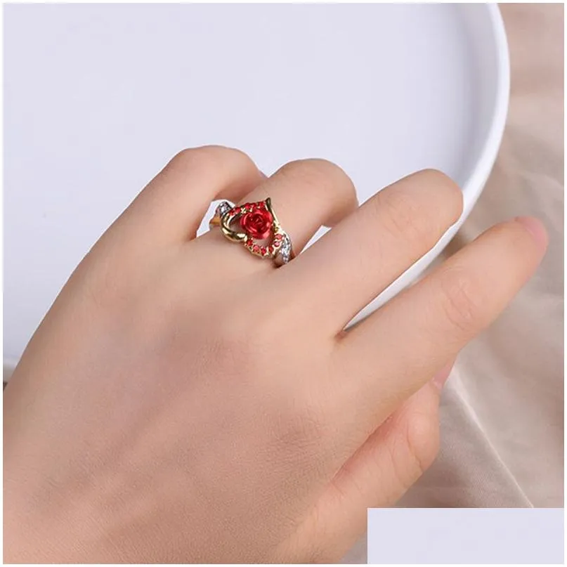 With Side Stones Isang New Fashion Sier Gold Two Tone Love Heart Ring You Are A Beautif Girl Red Rose Lover Valentines Day Jewelry Dr Dhefn