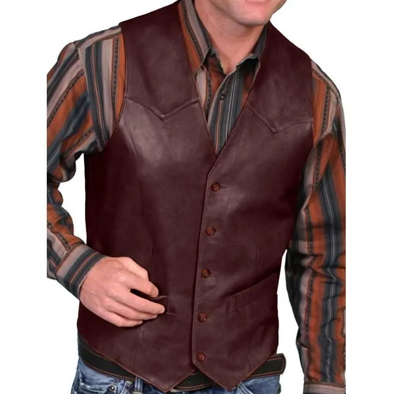 Men`s Vests Men Leather Jacket Vest Vintage  Waistcoat Autumn Sleeveless Solid Colour Faux Fashion Mens Plus SizeMen`s