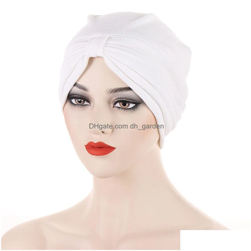 Beanie/Skull Caps Women Muslim Turban Big Knot Islamic Inner Hijab Twisted Headwrap Headscarves India Hats Femme Musman Turb Dhgarden Dhr2V