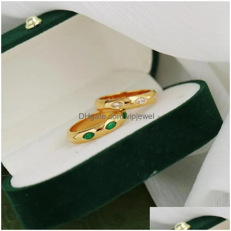 Wedding Rings 18K Gold Plated Green Clear Zircon Ring For Women Stainless Steel Couple Female Aesthetic Jewelry Dainty Gift 2023 Dro Dh3Jk