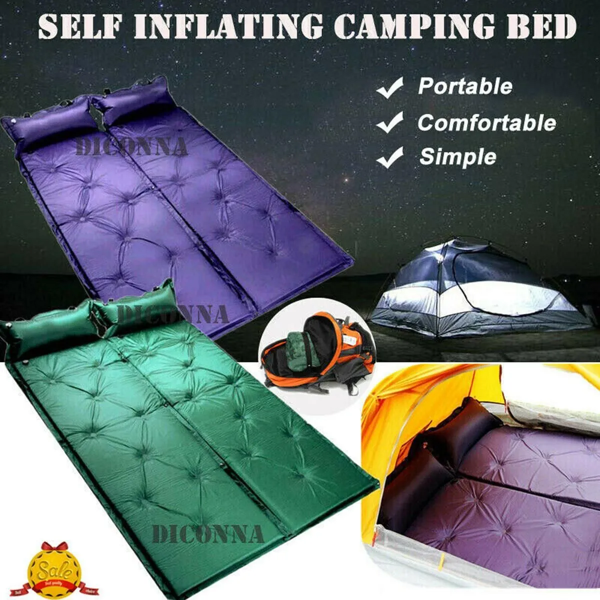 Mat Automatic Inflatable Sleeping Cushion Outdoor Camping Mat Pad Portable Air Mattress Pillow Bed Set