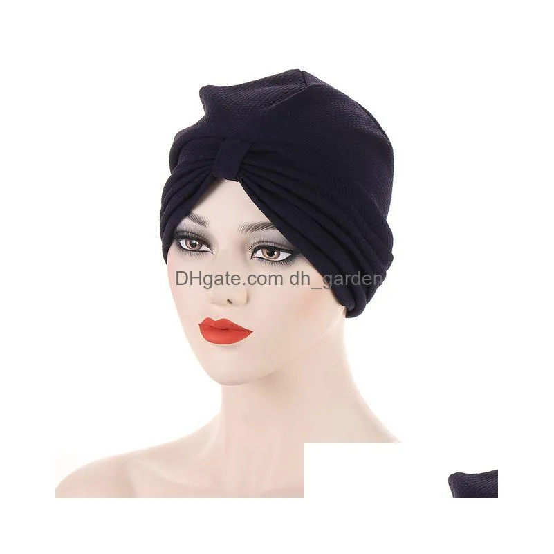 Beanie/Skull Caps Muslim Women Solid Pre Tied Knot Turban Hat Cancer Chemo Beanie Cap Headwear Headwrap Head Er Drop Deliver Dhgarden Dhcmw