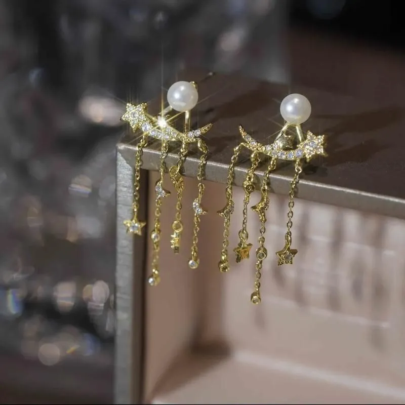 Dangle Chandelier Fashion Shining Microinlaid Zircon Stars Moon Tassel Earrings For Women Design Luxury Jewelry High Quality We4481441