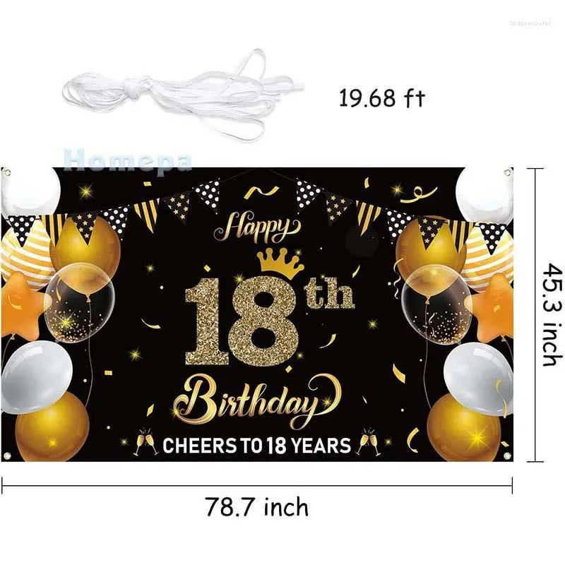 Party Decoration 18th Happy Birthday Backdrop Banner Cheers 18 Years Teenager Background Decor Indoor Outdoor Po Props Supplies For