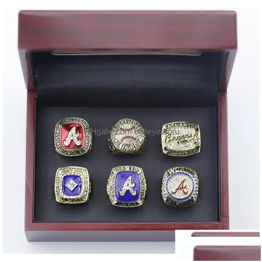Cluster Rings 6Pcs World Series Baseball Team Championship Ring With Wooden Display Box Souvenir Men Fan Gift Wholesale Drop Deliver