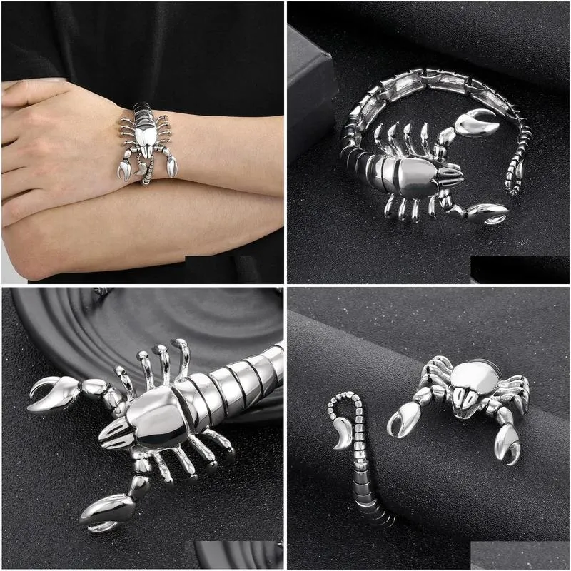 Bracelets 316L Stainless Steel Scorpion Shape Bracelet Bangle Jewelry Men`s Cool Cuff Bracelets Male Punk Jewelry
