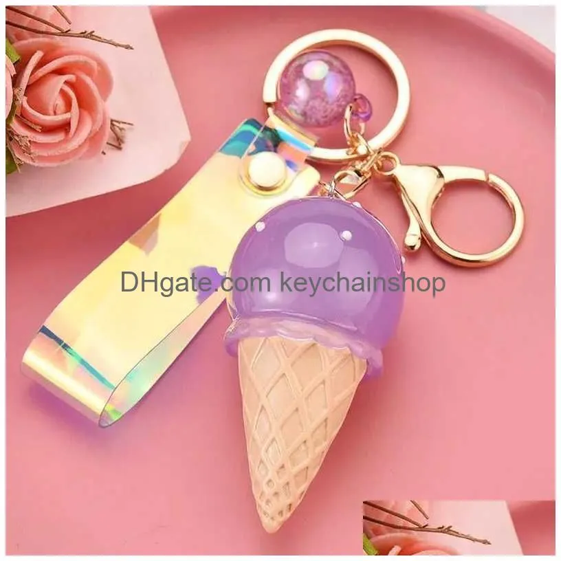 Keychains & Lanyards 2Pcs 3D Ice Cream Resin Keychain With Led Light Glow Keyring Bag Pendant Children Toy Promotions Girl Gift R2310 Dhpvk