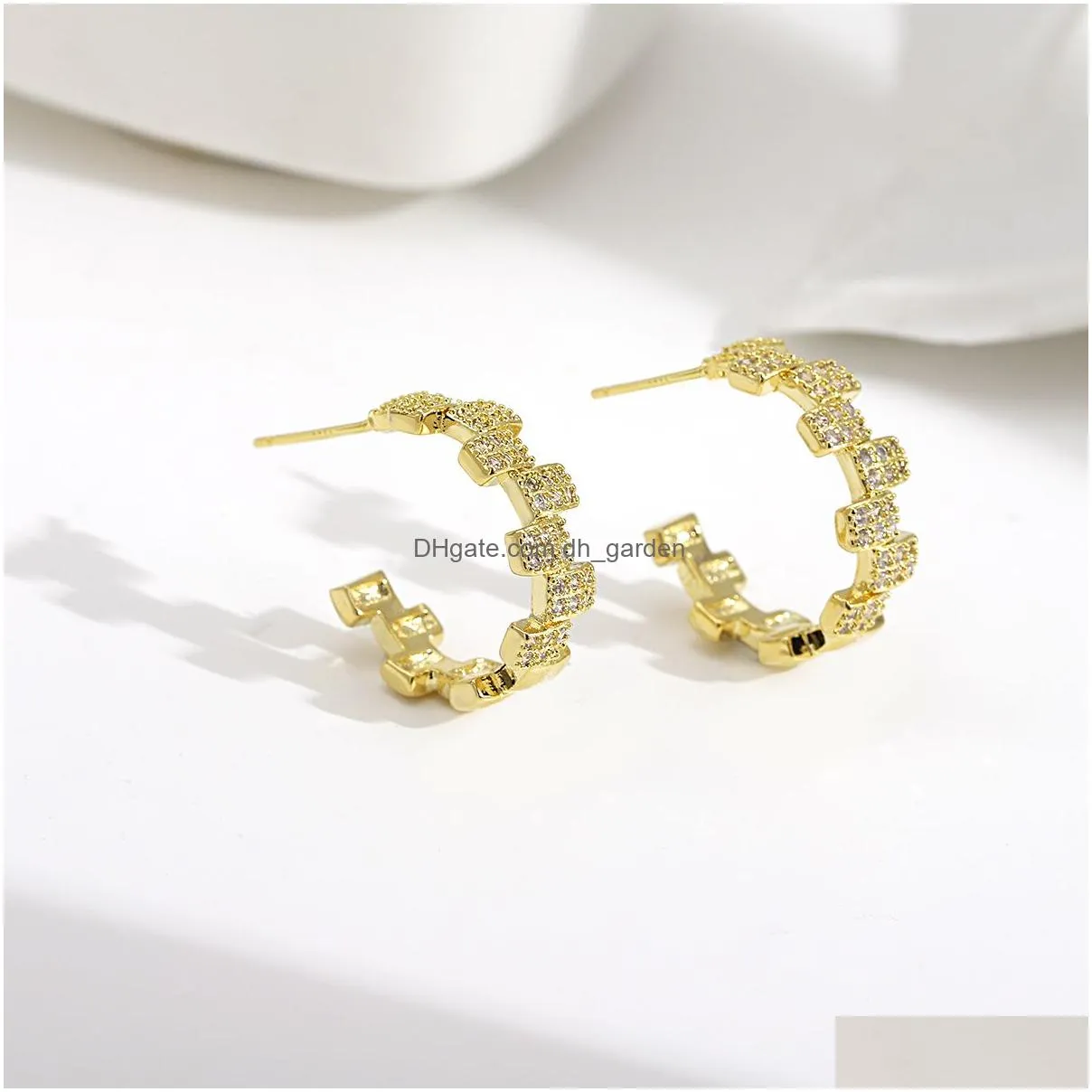 Hoop & Huggie Korea Cute Small Gold Color Micro-Zircon C Shape Earrings Ins Circle Round Copper Alloy For Drop Delivery Jewe Dhgarden Dhqfl