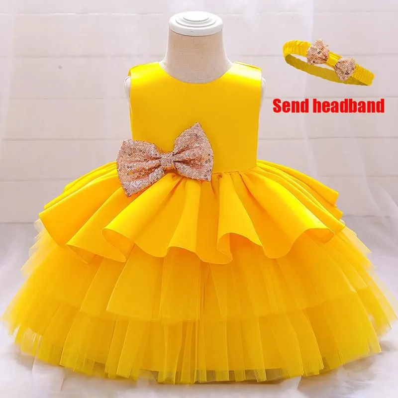 Girl`s Dresses Sequin Cake Double Baby Girl Dress 1 Year Birthday Born Party Wedding Vestidos Christening Ball Gown Clothes