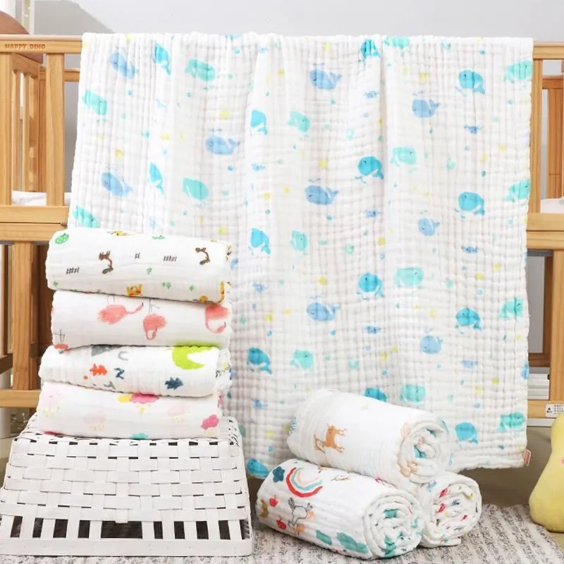 Blankets & Swaddling Baby Blanket & Born Gauze Soft Solid Bedding Set Cotton Quilt 6 Layer 110x110cm TowelBlankets